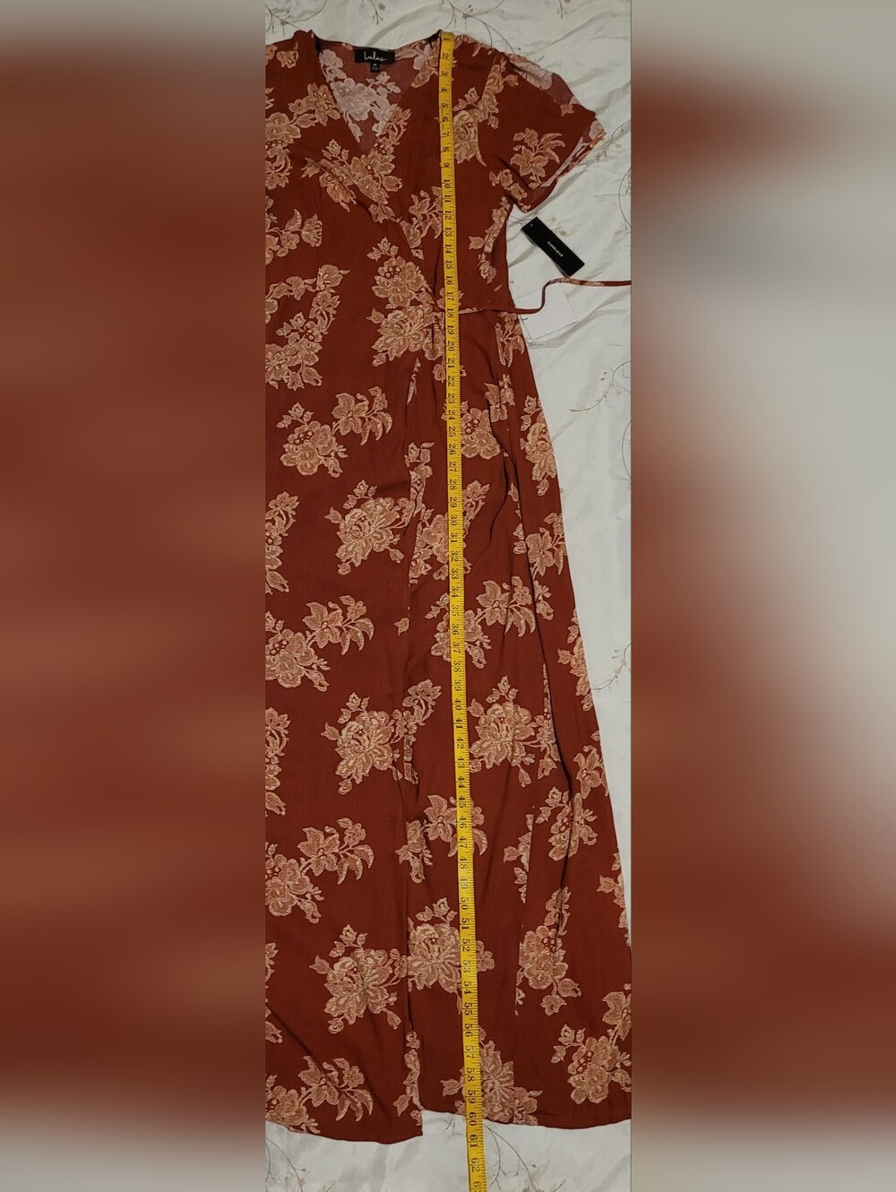 NWT Lulus Heart of Marigold Rust Red Floral Print Wrap Maxi Dress Size Medium - Picture 11 of 14